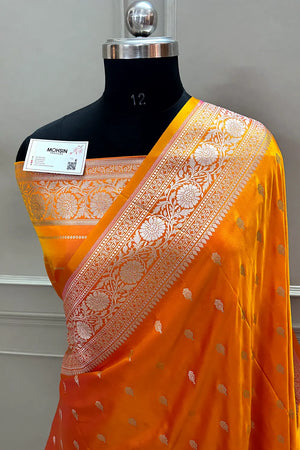 Orange Zari Katan Silk Banarasi Saree