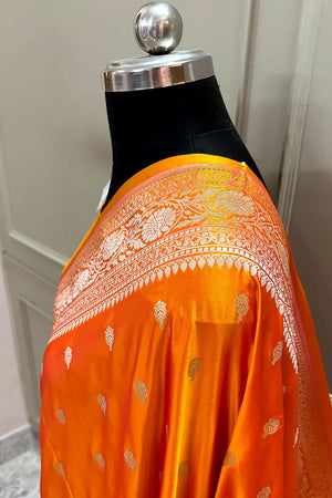 Orange Zari Katan Silk Banarasi Saree