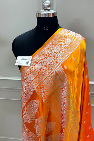 Orange Zari Katan Silk Banarasi Saree