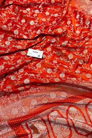 Orange Zari Katan Silk Banarasi Saree