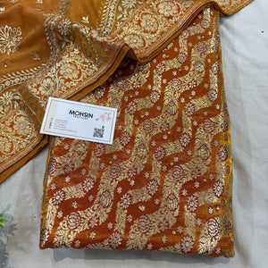 Orange Zari Kimkhab Silk Banarasi Gharara
