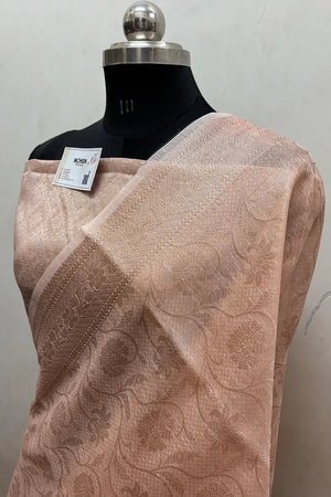 Orange Zari Linen Silk Banarasi Saree