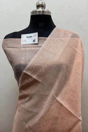 Orange Zari Linen Silk Banarasi Saree