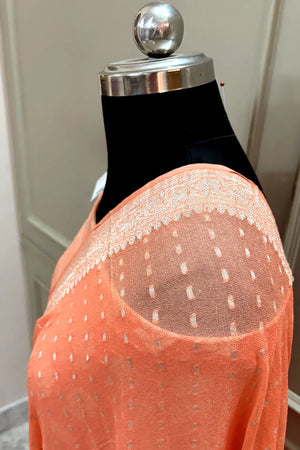 Orange Zari Pure Georgette Silk Banarasi Suit