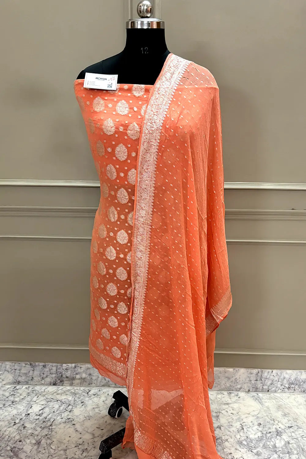 Orange Zari Pure Georgette Silk Banarasi Suit