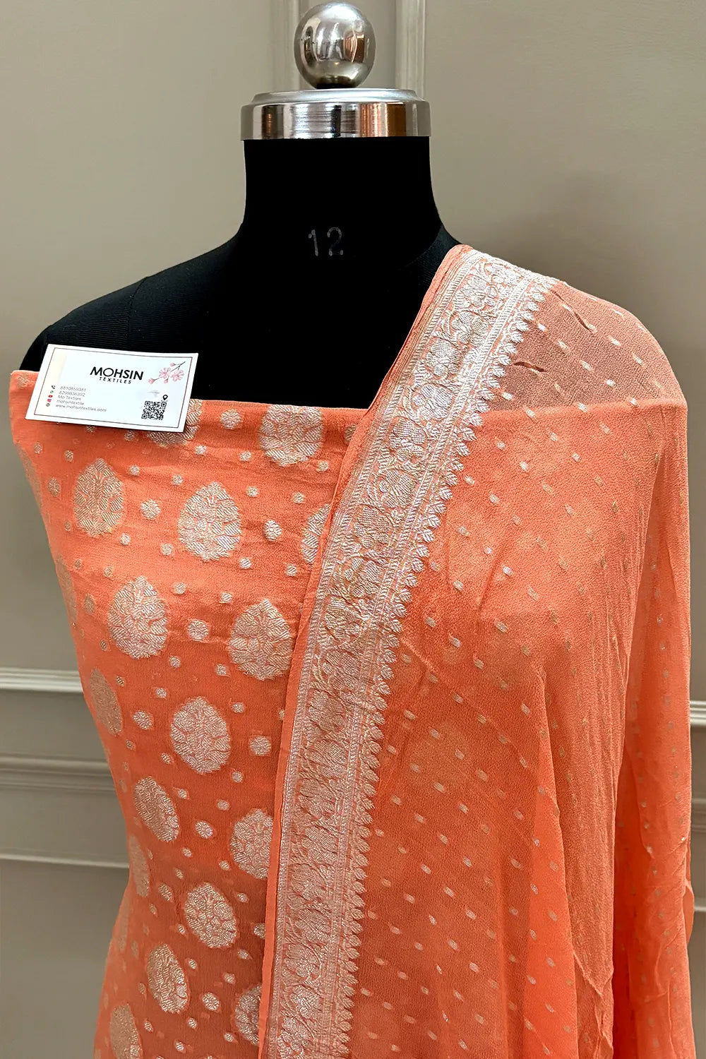 Orange Zari Pure Georgette Silk Banarasi Suit