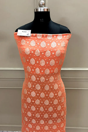 Orange Zari Pure Georgette Silk Banarasi Suit