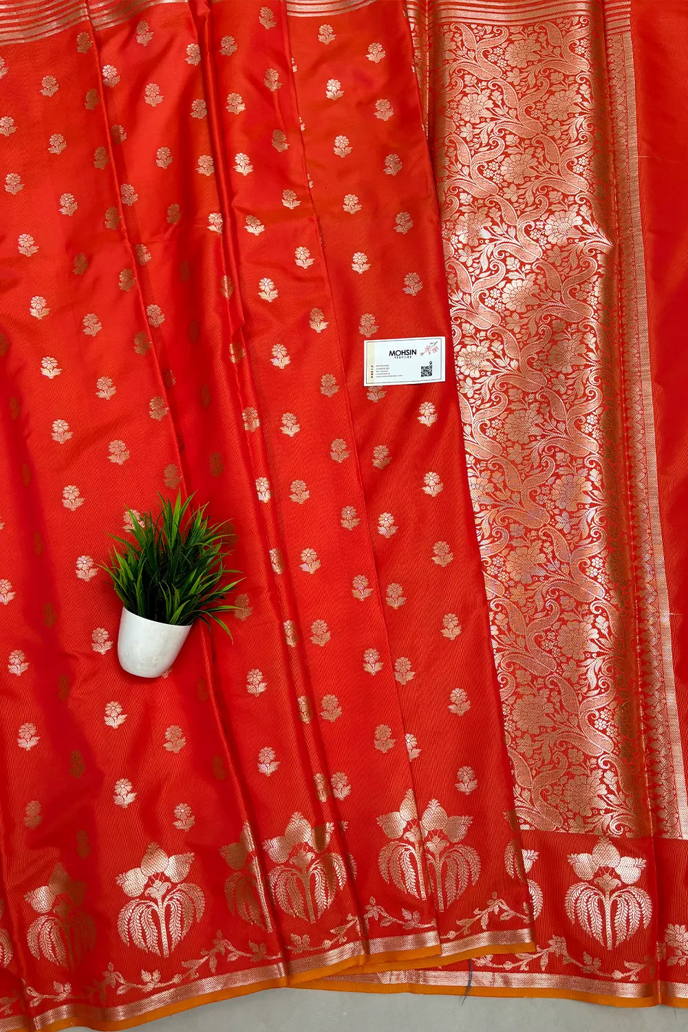 Orange Zari Semi Katan Silk Banarasi Saree