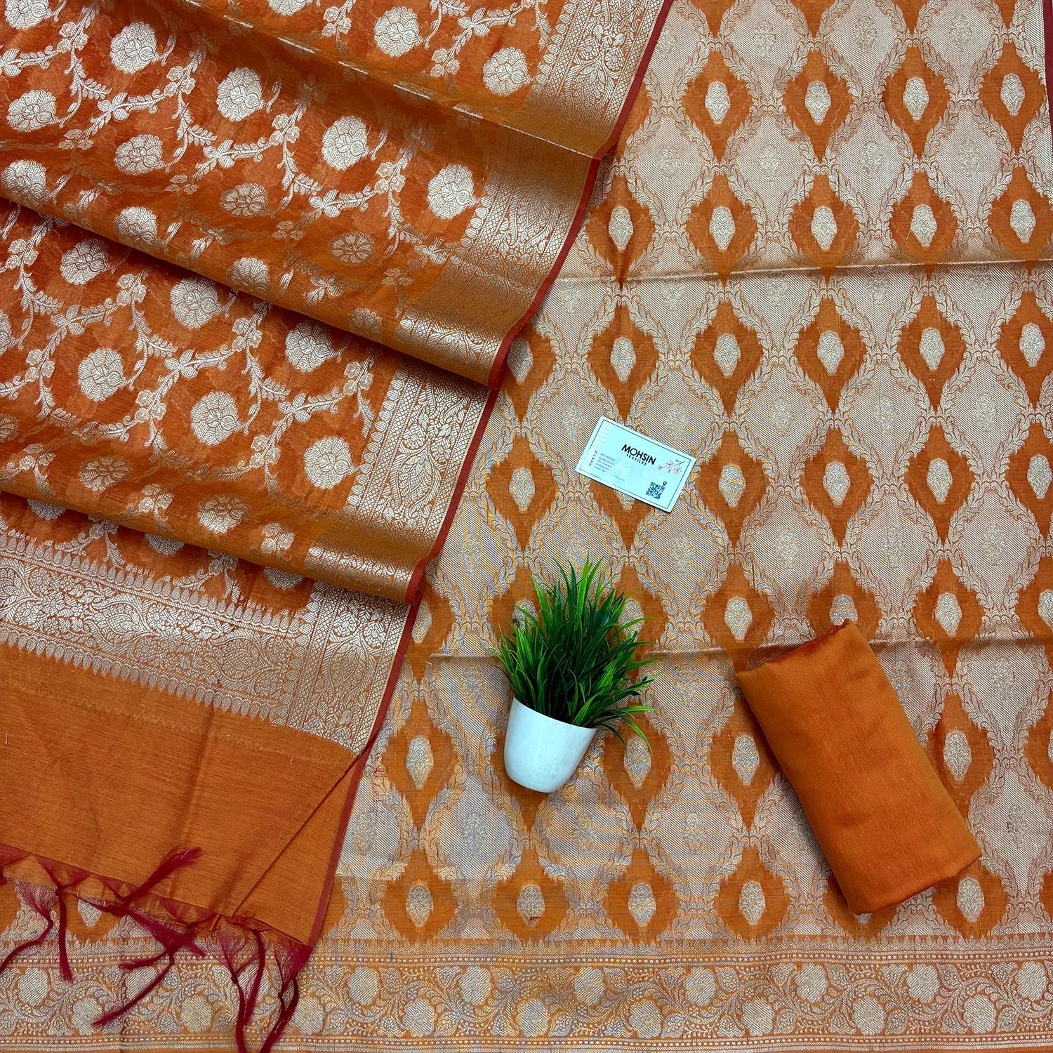 Orange Zari Banarasi Silk Suit