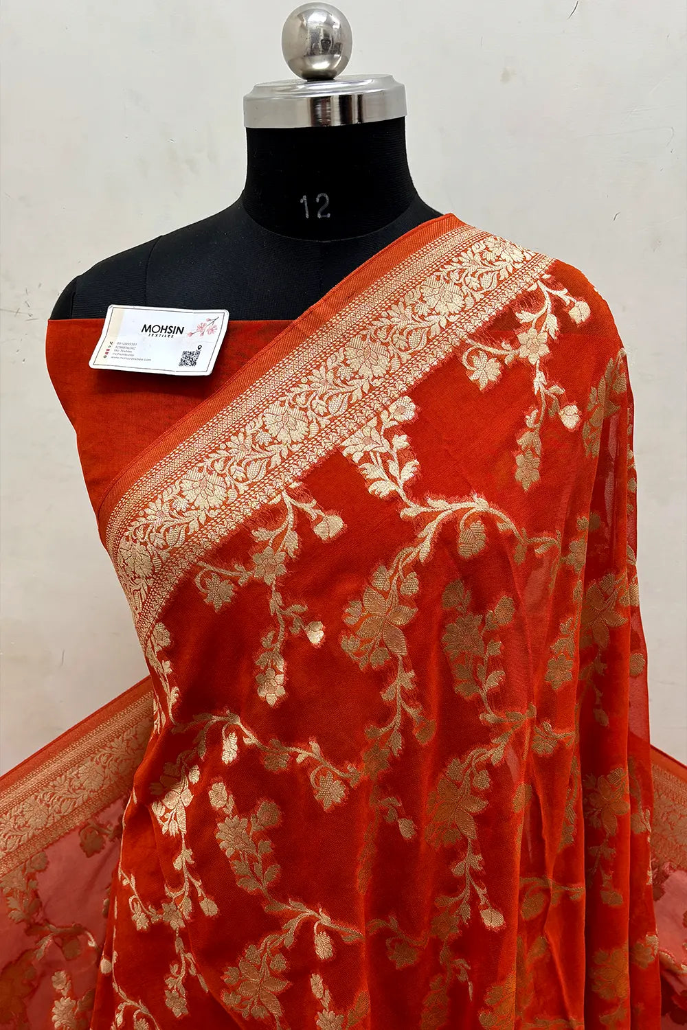 Orange Zari Viscose Georgette Silk Banarasi Saree