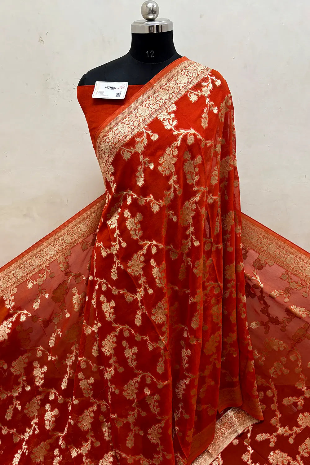 Orange Zari Viscose Georgette Silk Banarasi Saree