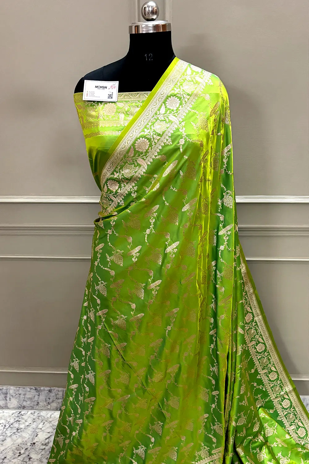 Parrot Green Masakali Katan Silk Banarasi Saree