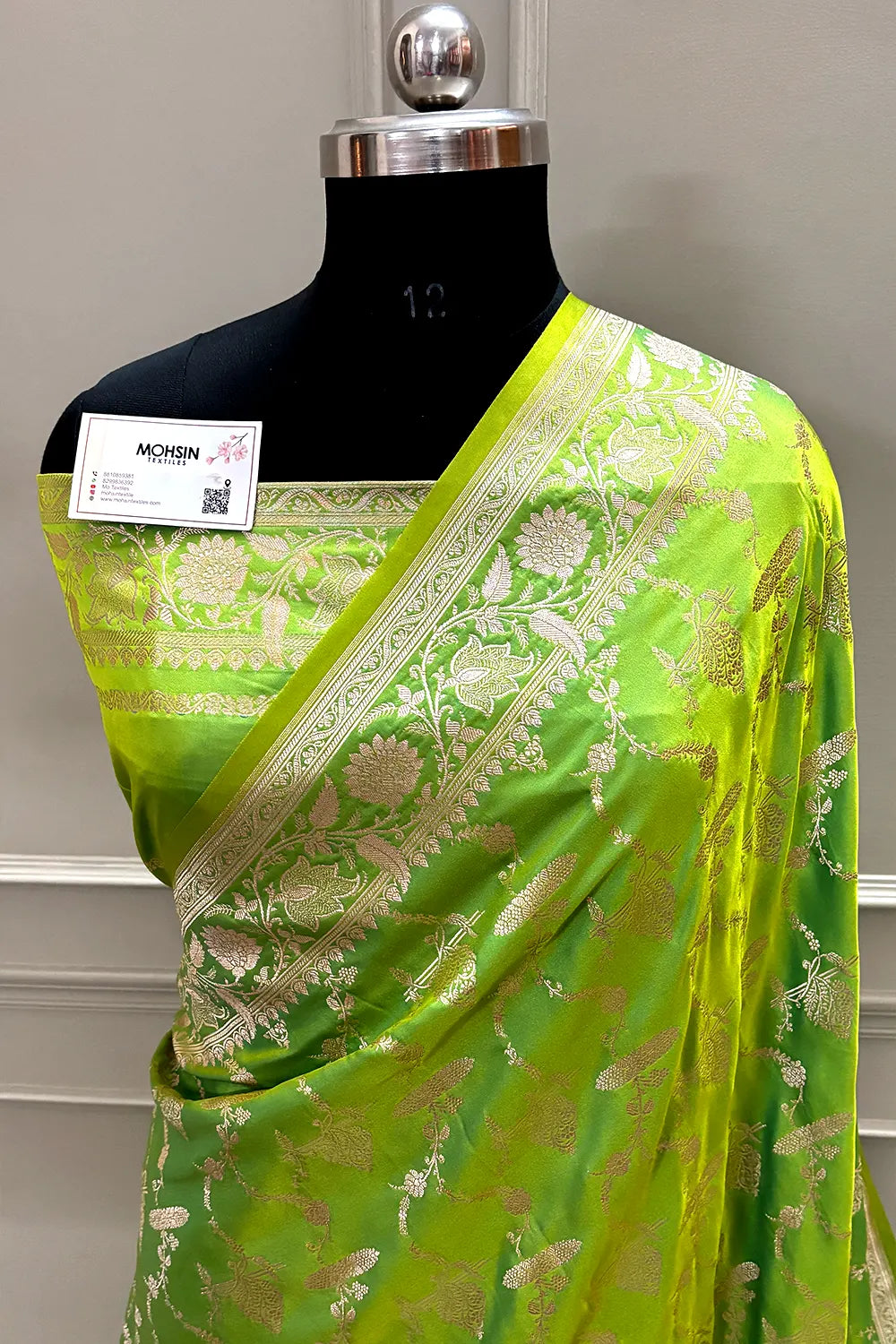 Parrot Green Masakali Katan Silk Banarasi Saree