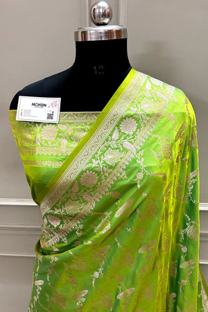 Parrot Green Masakali Katan Silk Banarasi Saree