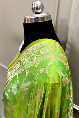 Parrot Green Masakali Katan Silk Banarasi Saree