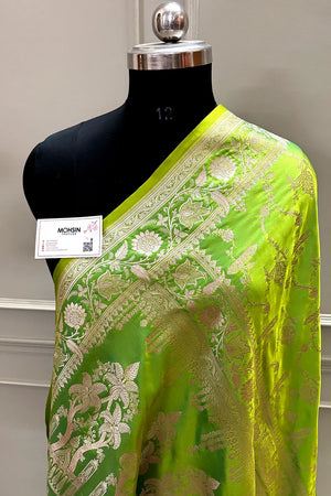 Parrot Green Masakali Katan Silk Banarasi Saree
