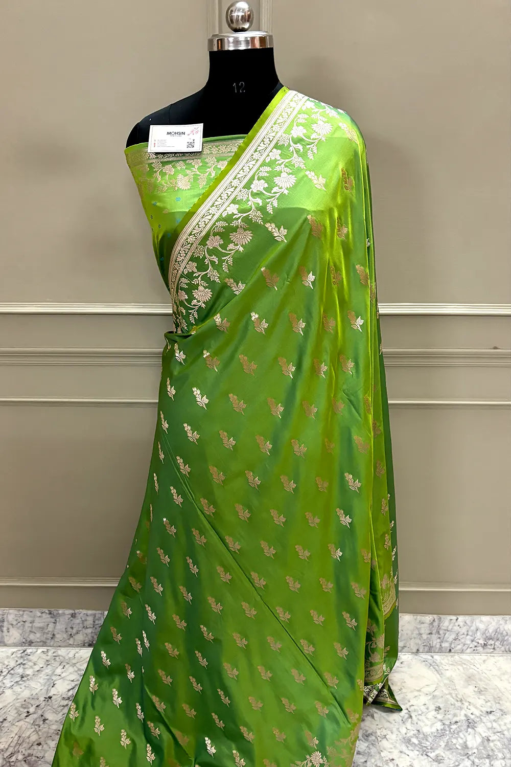 Parrot Green Tejo Katan Silk Banarasi Saree