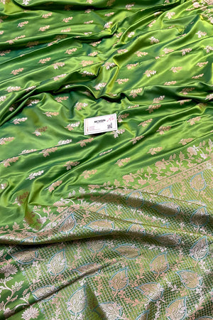 Parrot Green Tejo Katan Silk Banarasi Saree