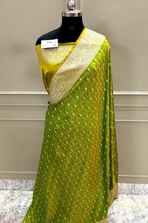 Parrot Green Zari Katan Silk Banarasi Saree