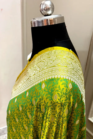 Parrot Green Zari Katan Silk Banarasi Saree