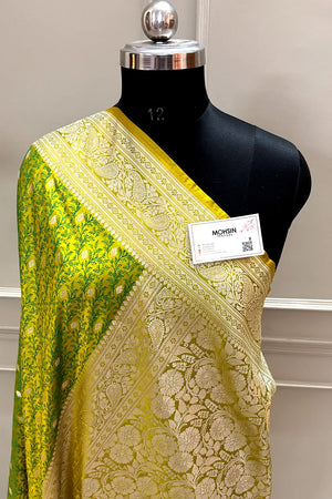 Parrot Green Zari Katan Silk Banarasi Saree