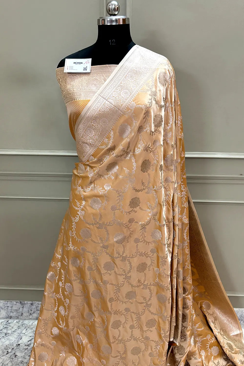 Pastel Orange Laabela Jaal Katan Silk Banarasi Saree