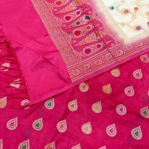 Peach and Beige Zari Katan Silk Banarasi Suit