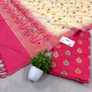Peach and Beige Zari Katan Silk Banarasi Suit