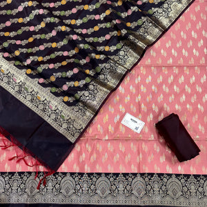 Peach and Black Persian Lau Banarasi Silk Suit