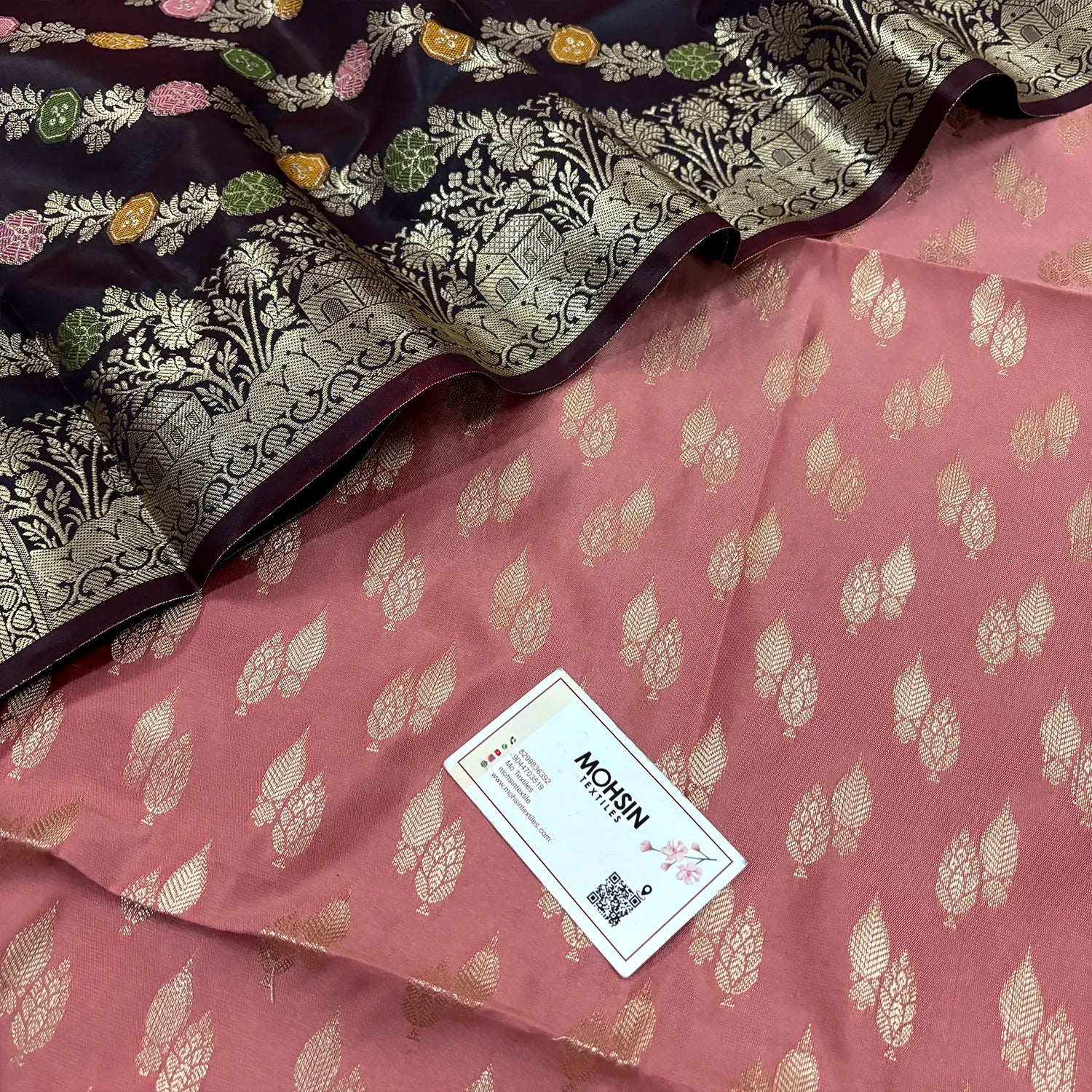 Peach and Black Persian Lau Banarasi Silk Suit