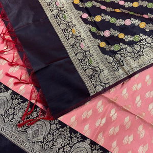 Peach and Black Persian Lau Banarasi Silk Suit