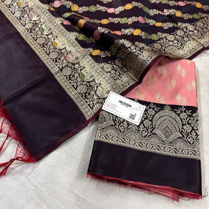 Peach and Black Persian Lau Banarasi Silk Suit