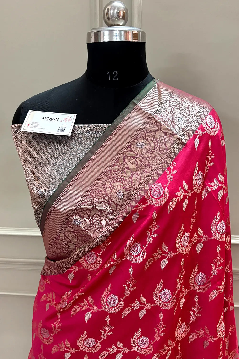 Peach and Bottle Green Zari Banarasi Silk Saree