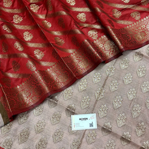 Peach and Maroon Banarasi Silk Suit