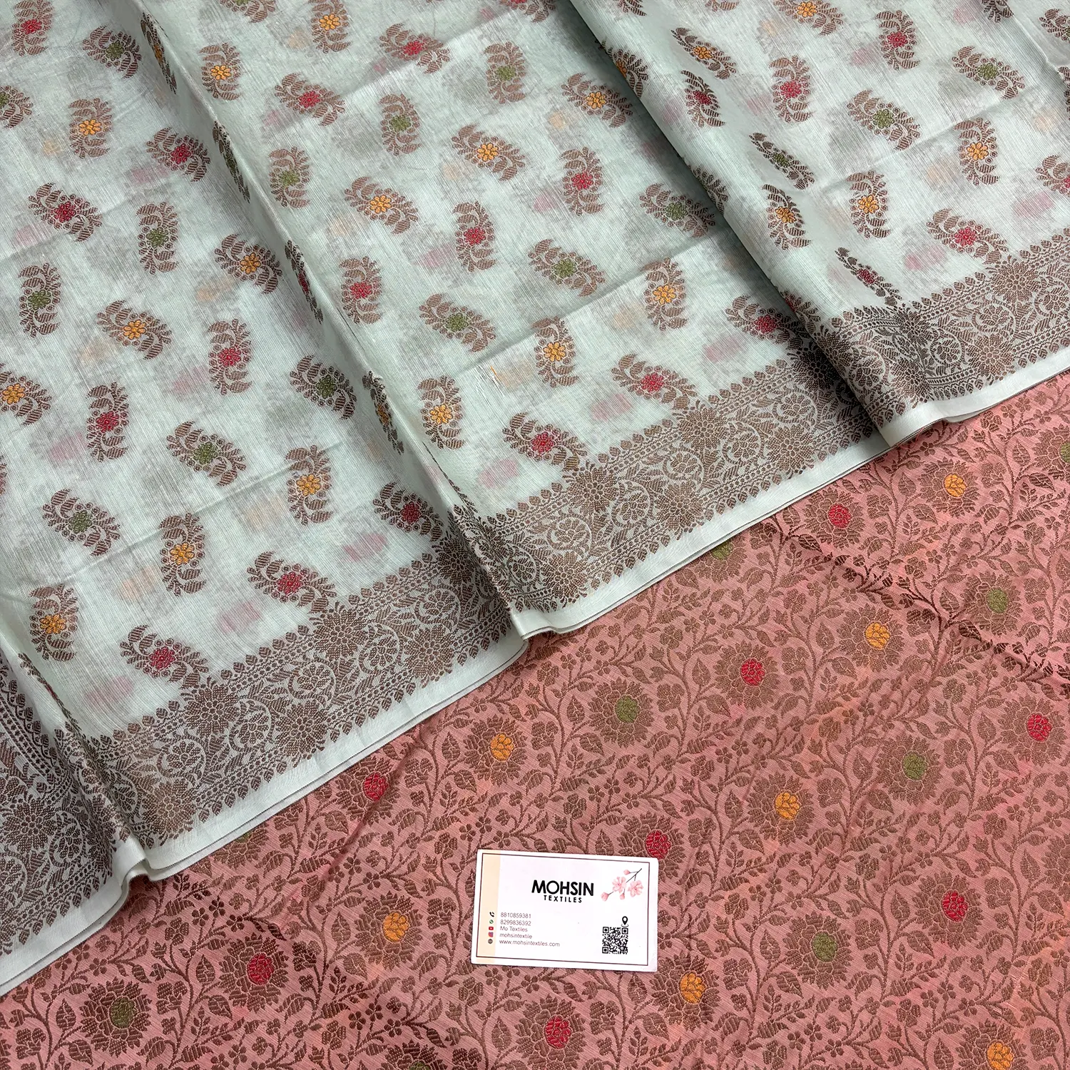 Peach and Mint Resham Banarasi Silk Suit