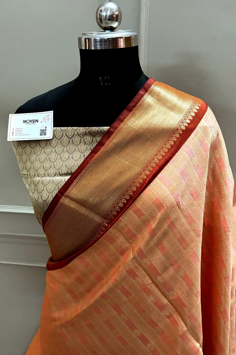 Peach and Orange Tissue Silk Banarasi Saree