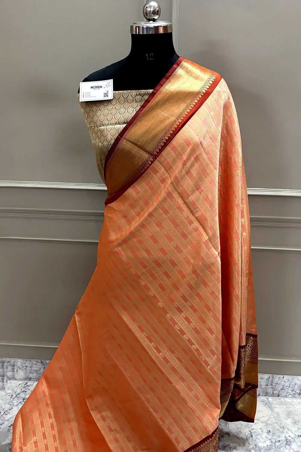 Peach and Orange Tissue Silk Banarasi Saree