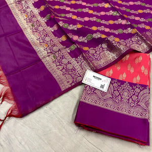 Peach and Purple Persian Lau Banarasi Silk Suit