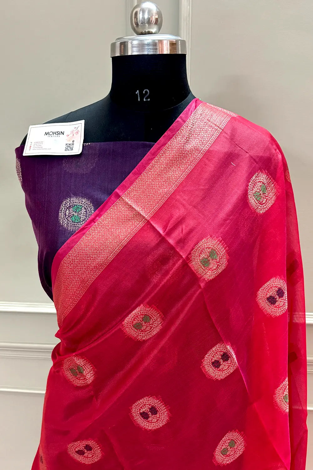 Peach and Purple Zari Resham Silk Banarasi Saree