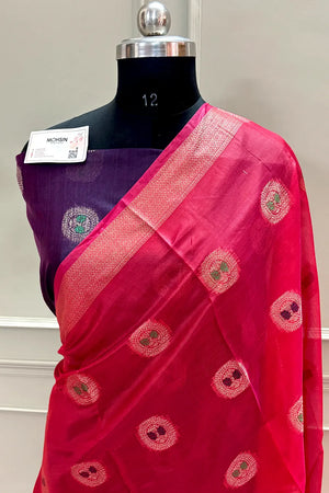 Peach and Purple Zari Resham Silk Banarasi Saree