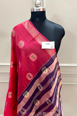 Peach and Purple Zari Resham Silk Banarasi Saree
