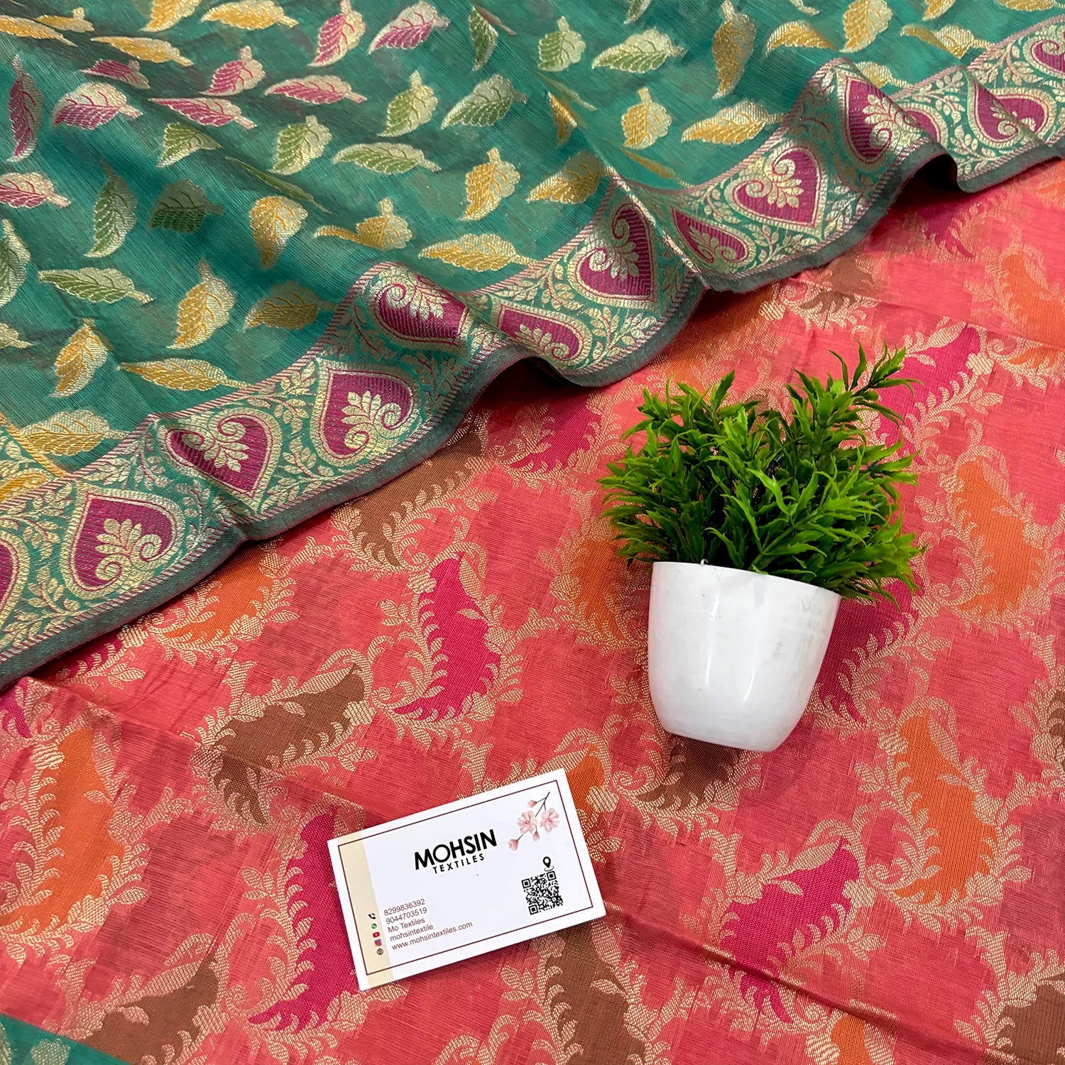 Peach and Sea Green Resham Banarasi Silk Suit