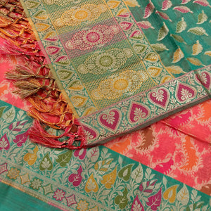 Peach and Sea Green Resham Banarasi Silk Suit