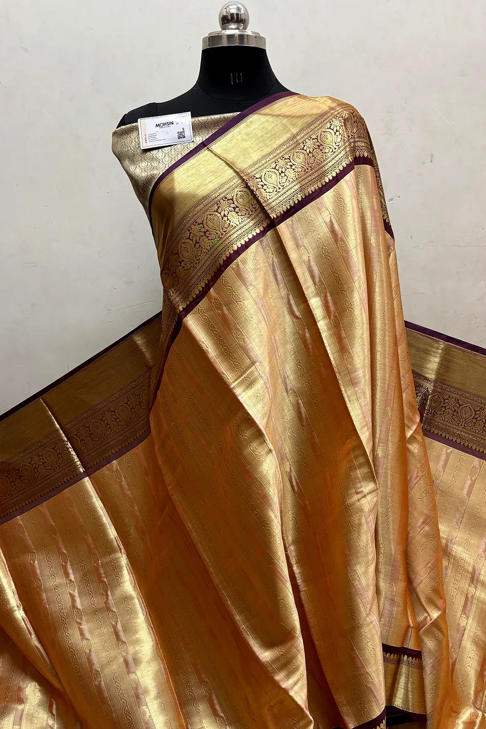Peach and Wine Tissue Silk Banarasi Saree
