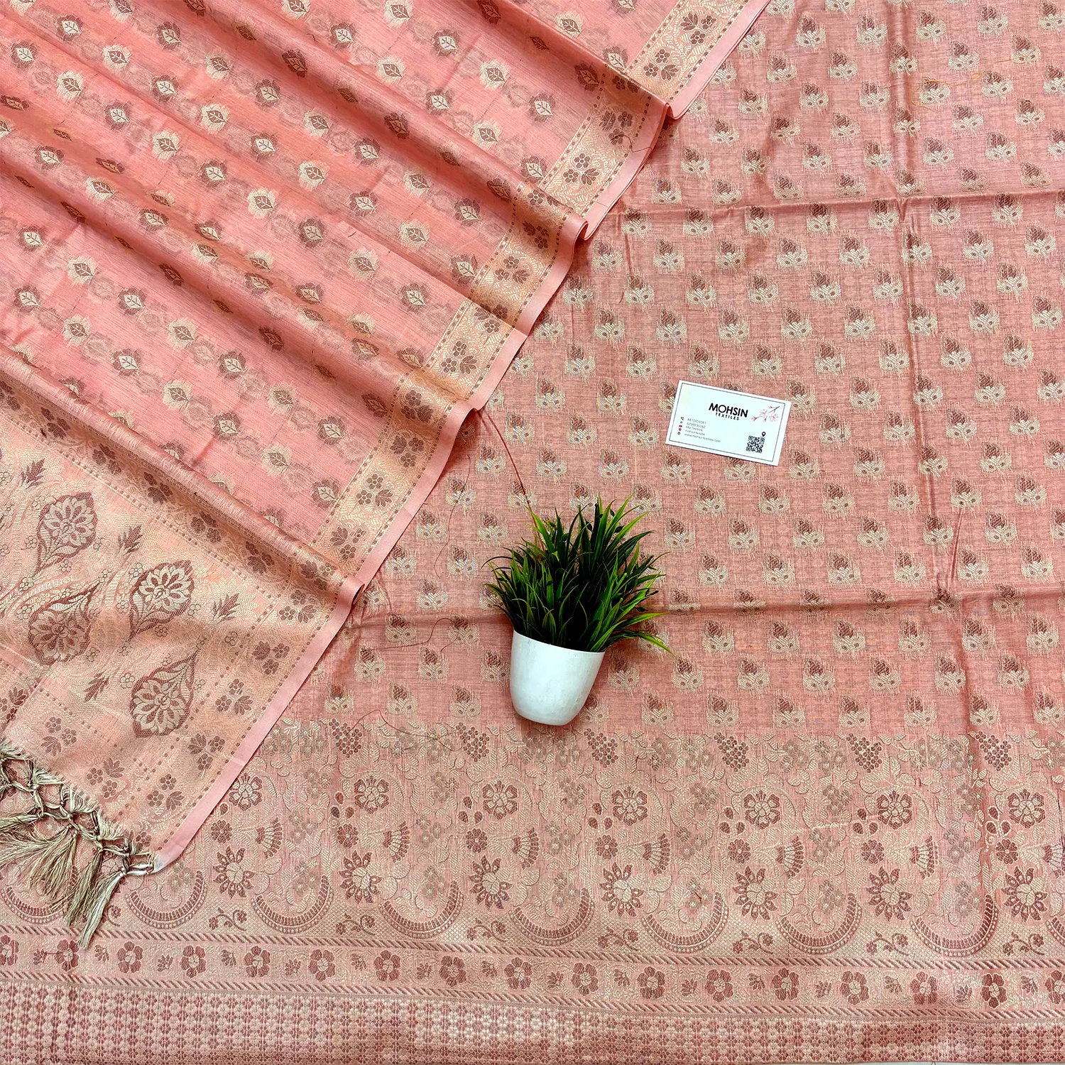 Peach Angoori Buti Cotton Silk Banarasi Suit