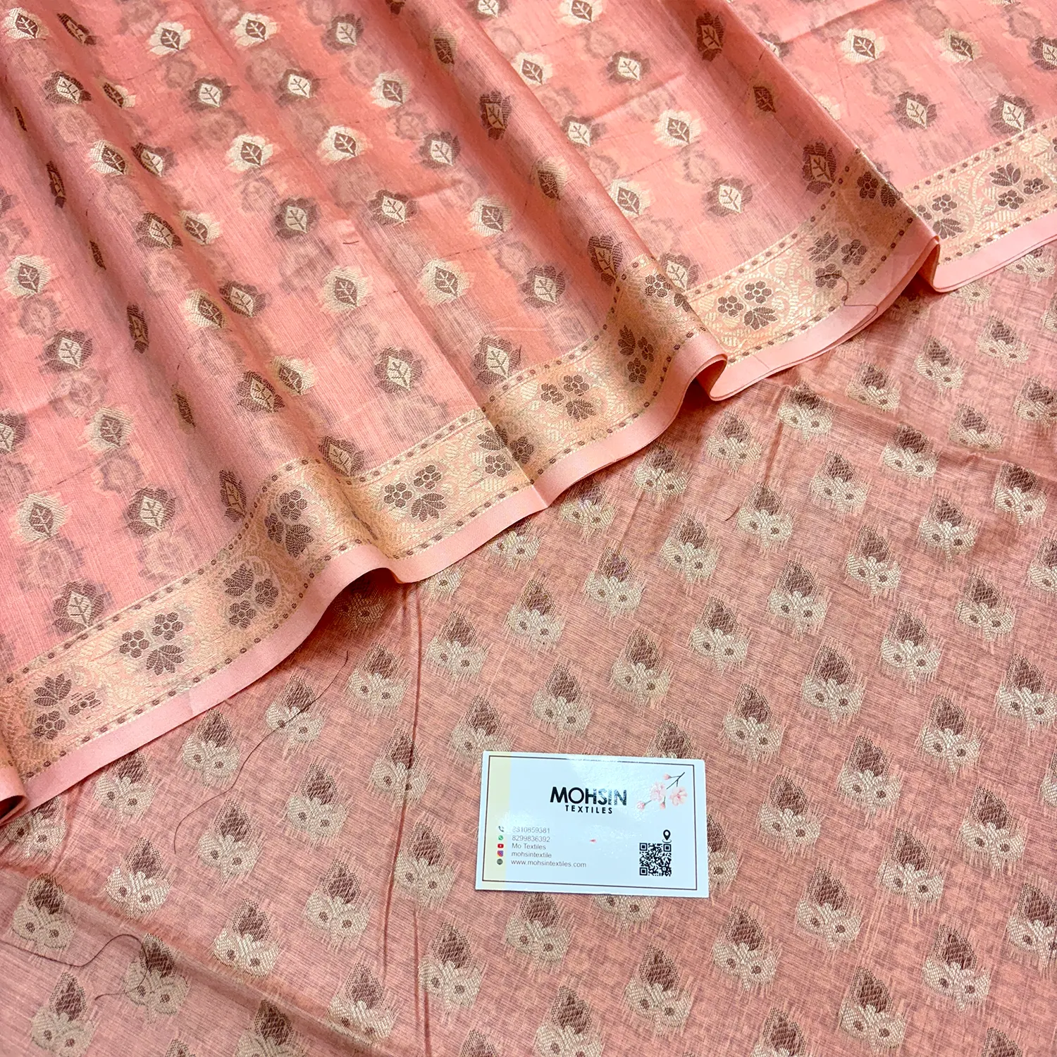 Peach Angoori Buti Cotton Silk Banarasi Suit