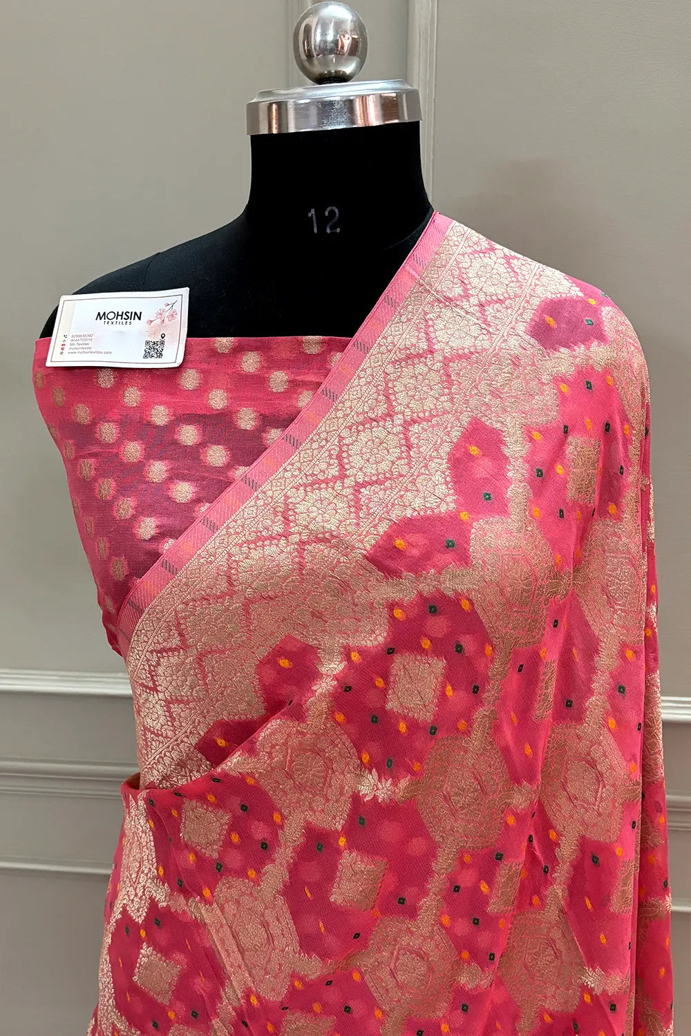 Peach Bandhej Georgette Silk Banarasi Saree