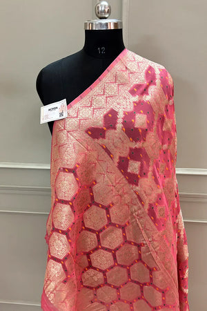 Peach Bandhej Georgette Silk Banarasi Saree