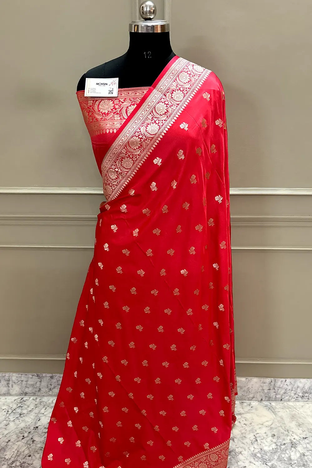 Peach Chaman Buti Katan Silk Banarasi Saree