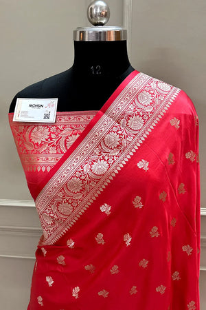 Peach Chaman Buti Katan Silk Banarasi Saree